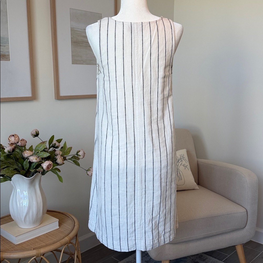Philosophy Linen Stripe Shift Dress White Black Coastal Euro Summer Minimalist - Picture 5 of 15